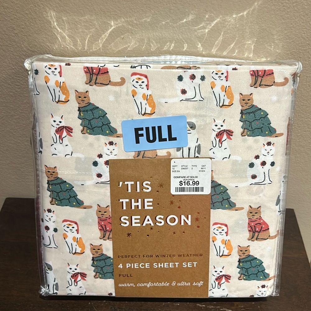 Tis The Season 4 Pc Christmas Cats Full Sheet Set New Holiday